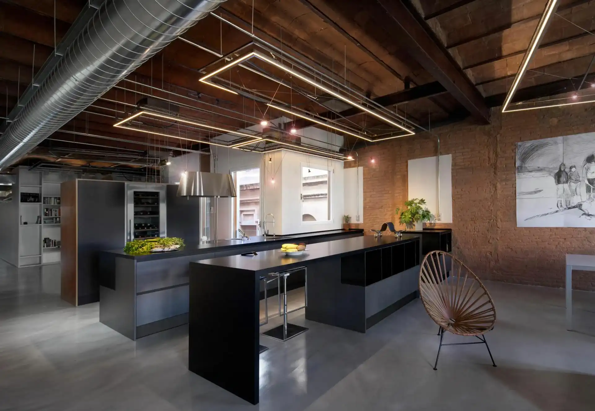 Loft style kitchen island lighting